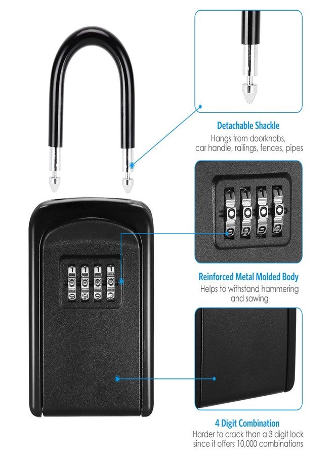 AMIR Wall Mounted Key Lock Box - New Version Weatherproof 4 Digit Combination Safe With Removable Shackle, 5 Keys Capacity for Indoor Outdoor Use, Small Size 3.66 Inch - Image 5